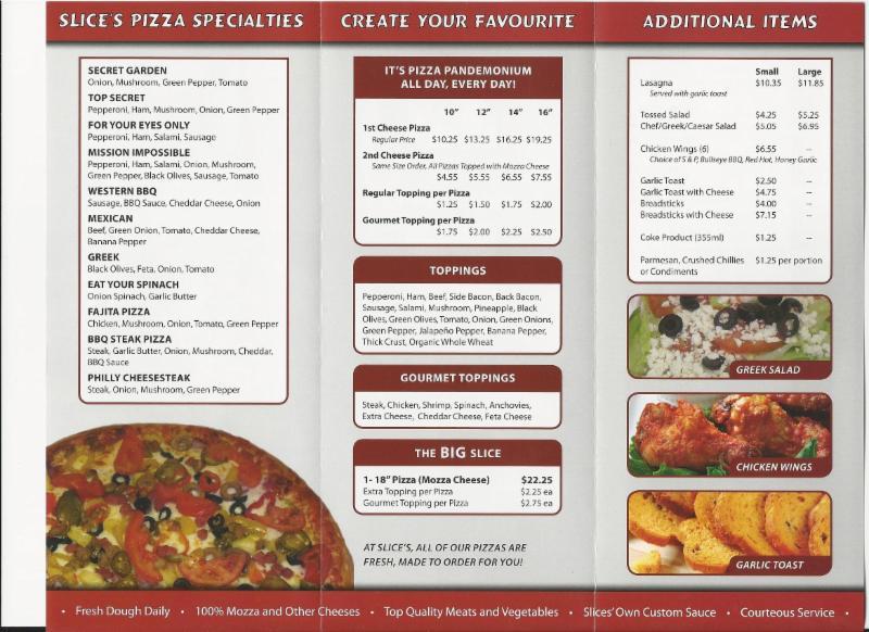 Slices Pizza Menu, Hours & Prices 1329 Portage Ave, Winnipeg, MB