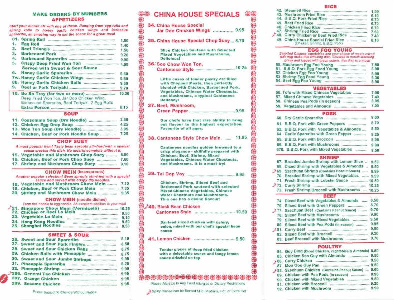 China House Restaurant Menu, Hours & Prices 30 Churchill Cres, St