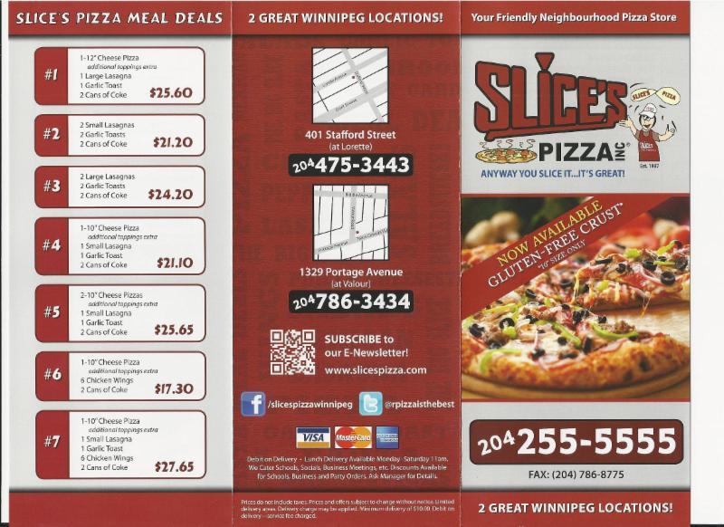 Slices Pizza Menu, Hours & Prices 1329 Portage Ave, Winnipeg, MB
