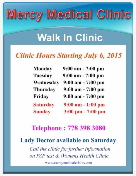 Mercy Medical Clinic - Opening Hours - 1301 Lougheed Hwy, Coquitlam, BC