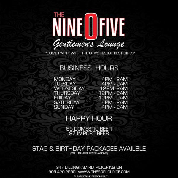 The Nine OFive Lounge Opening Hours 947 Dillingham Rd, Pickering, ON The Nine OFive Lounge Opening Hours 947 Dillingham Rd, Pickering, ON